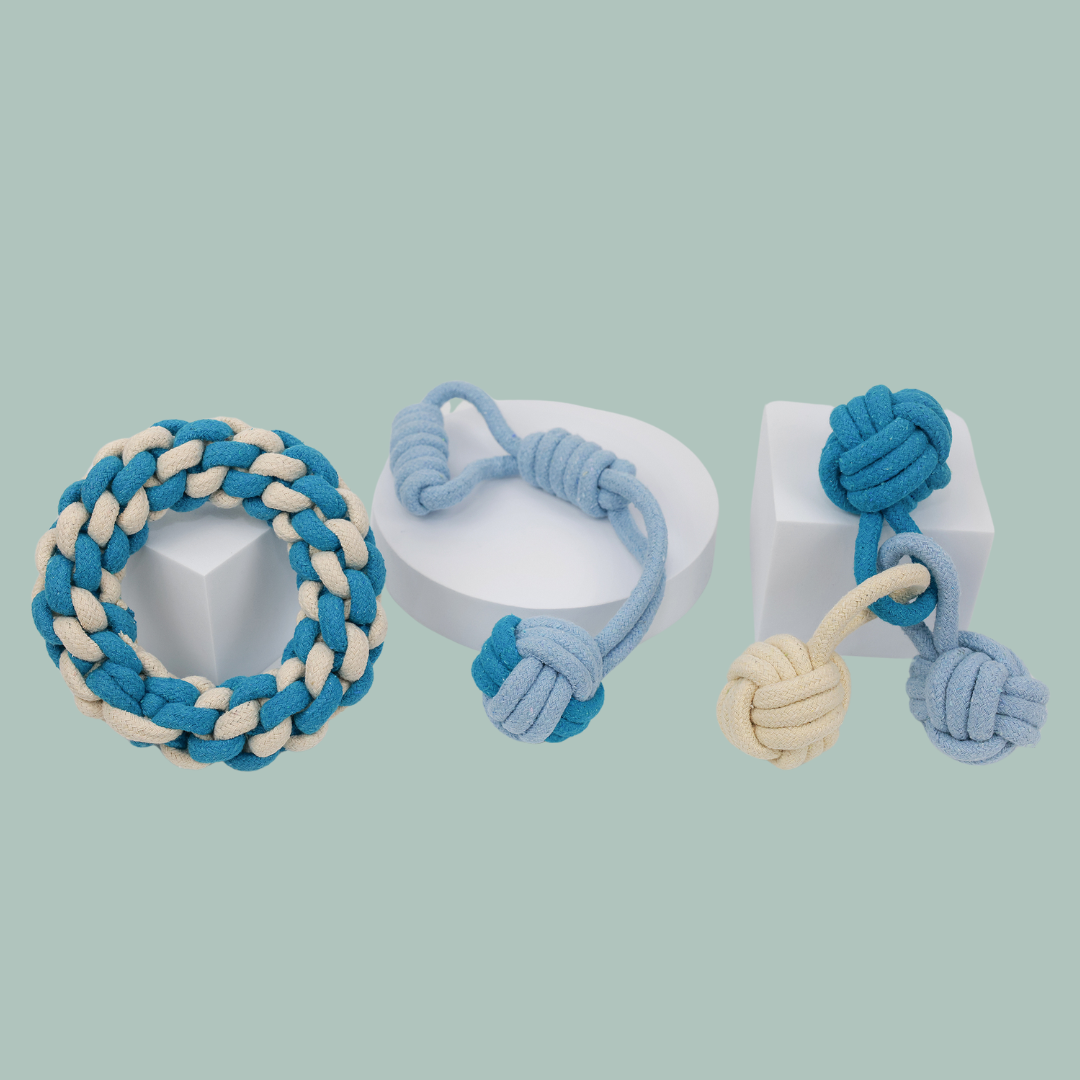 Sky and Cloud rope tug toy set for dogs - The Crazy Dog Shop 