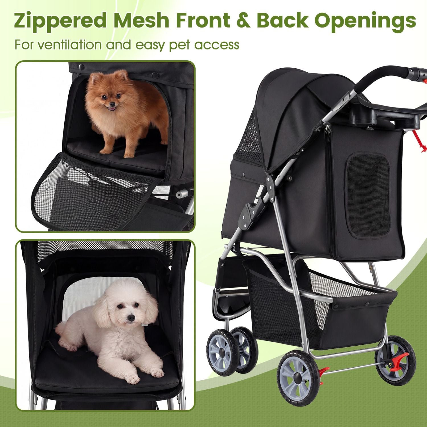 3-wheel pet stroller for small dogs and cats up to 33 lbs - The Crazy Dog Shop"