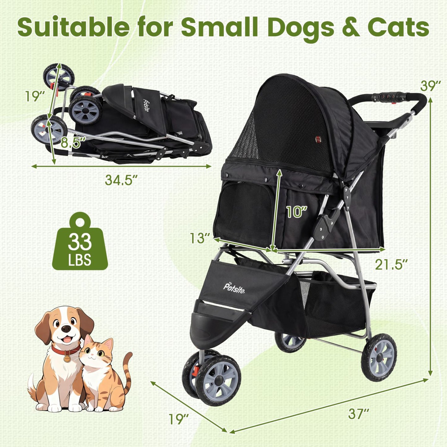 3-wheel pet stroller for small dogs and cats up to 33 lbs - The Crazy Dog Shop"