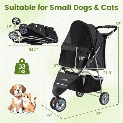 3-wheel pet stroller for small dogs and cats up to 33 lbs - The Crazy Dog Shop"