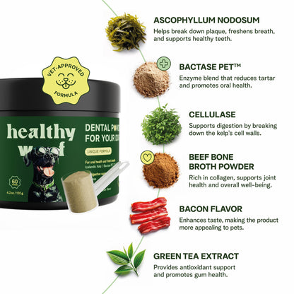 Dog dental powder removes tartar and freshens breath