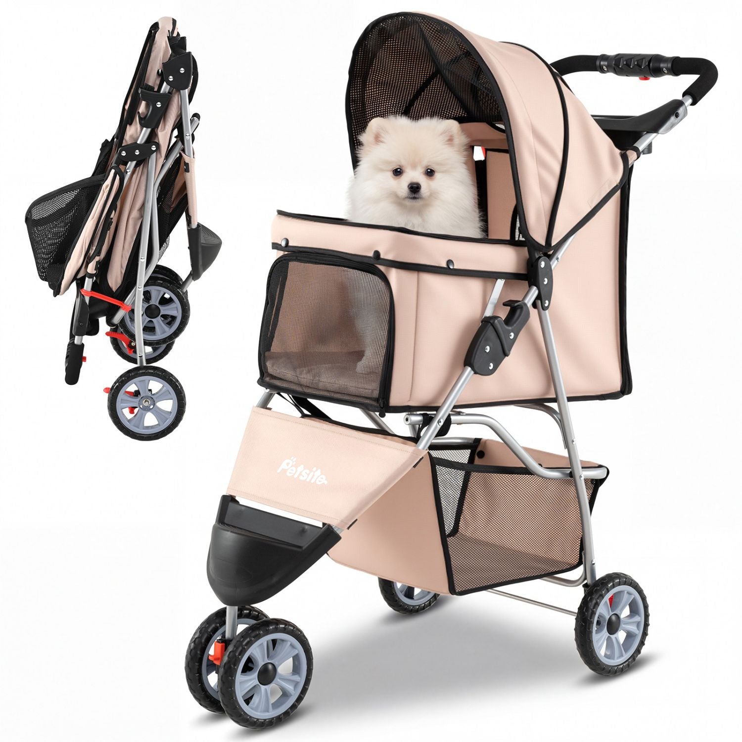 3-wheel pet stroller for small dogs and cats up to 33 lbs - The Crazy Dog Shop"