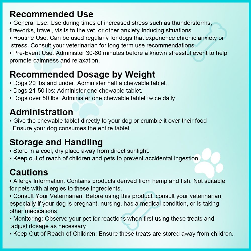 "Natural Dog Calming Chews - front view", "- ingredients", "- lifestyle"