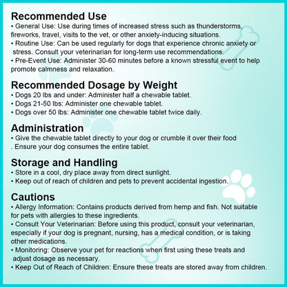"Natural Dog Calming Chews - front view", "- ingredients", "- lifestyle"