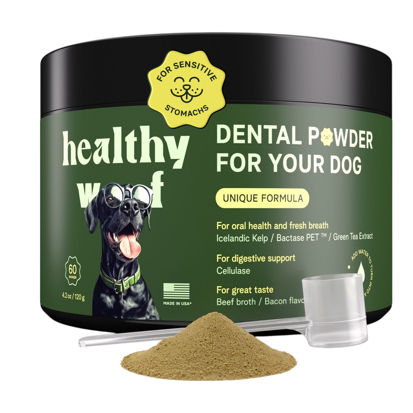 Healthy Woof Dental Powder for Dogs - 4.2 oz jar