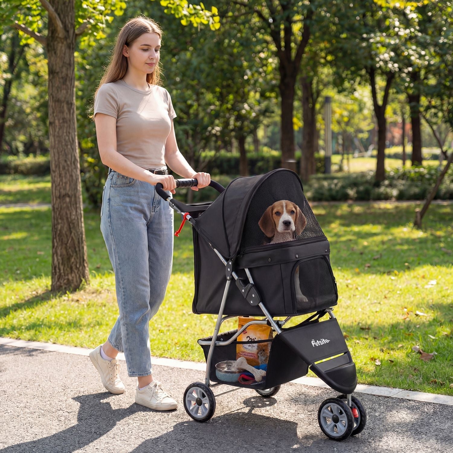 3-wheel pet stroller for small dogs and cats up to 33 lbs - The Crazy Dog Shop"