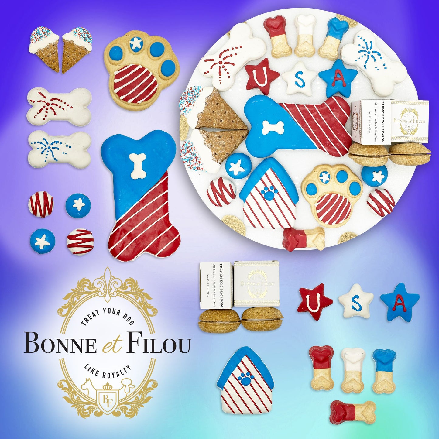 Patriotic USA dog treats gift box - 18 handmade treats - The Crazy Dog Shop