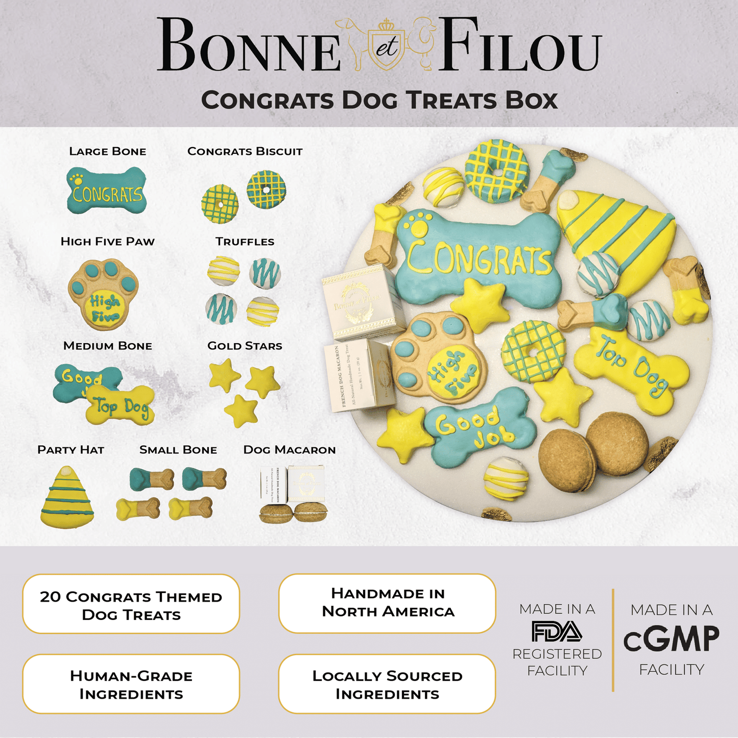 Congratulations dog treats gift box - 18 handmade treats - The Crazy Dog Shop