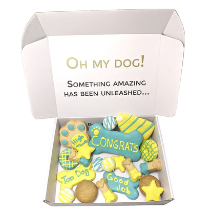 Congratulations dog treats gift box - 18 handmade treats - The Crazy Dog Shop
