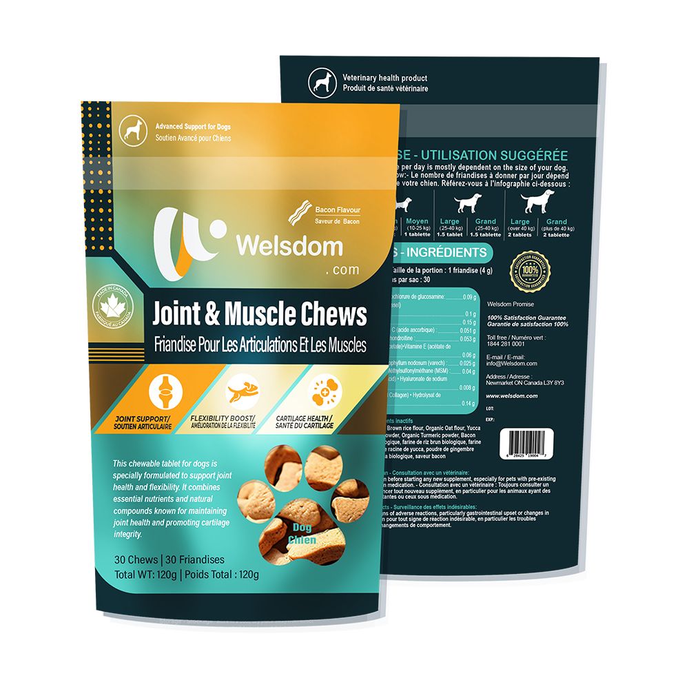 Joint and muscle chewable tablets for dogs - natural supplement for mobility and joint health