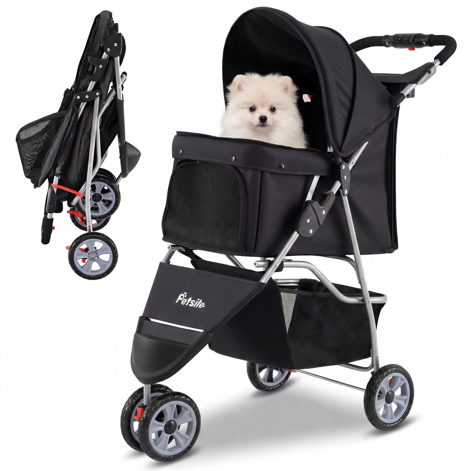 3-wheel pet stroller for small dogs and cats up to 33 lbs - The Crazy Dog Shop"