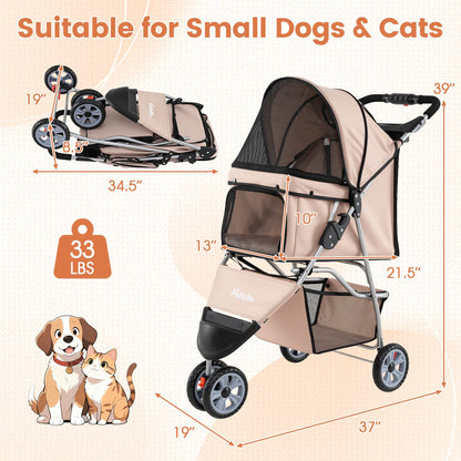 3-wheel pet stroller for small dogs and cats up to 33 lbs - The Crazy Dog Shop"
