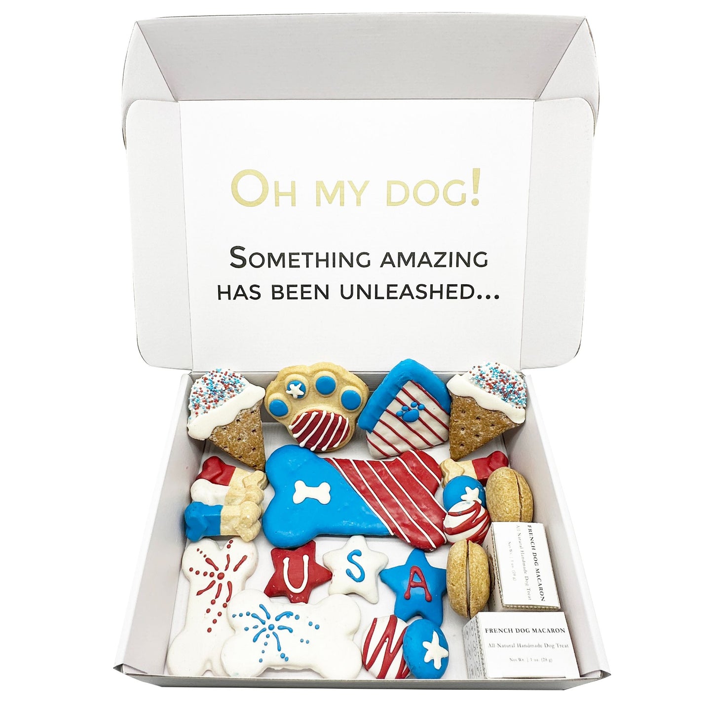 Patriotic USA dog treats gift box - 18 handmade treats - The Crazy Dog Shop
